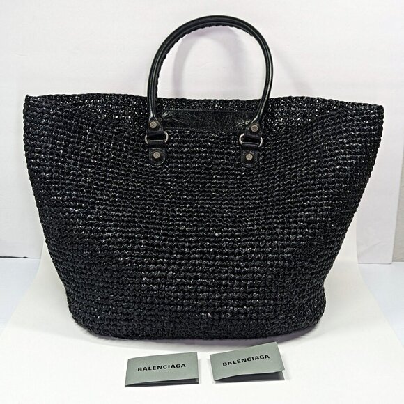 Balenciaga Women's Large Le Cagole Panier Black Raffia Tote Bag (MSRP $1,750) - Picture 4 of 13